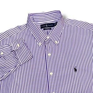 Ralph Lauren Mens XL Classic Fit Striped Button Down Shirt Purple White